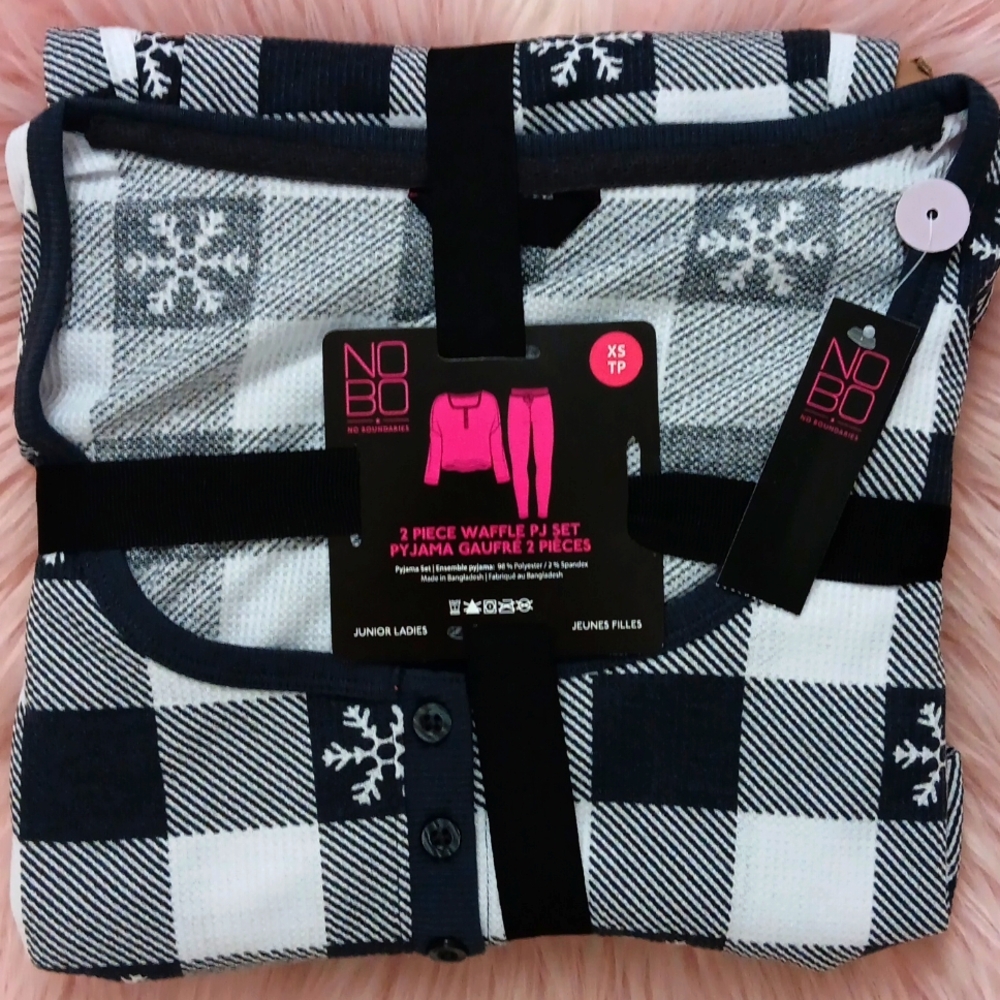 Brand New NO BOUNDARIES 2-PIECE WAFFLE PRINT LONG SLEEVE & PANT PJ'S SET-XS - Picture 1 of 4